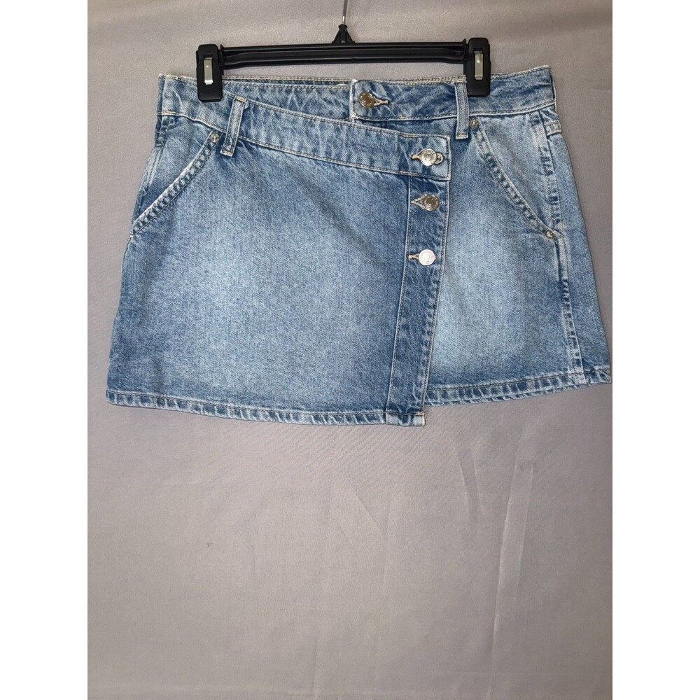 Free People We The Free Wynne Denim Skirt Womens 26 Blue Wrap Button Front Mini